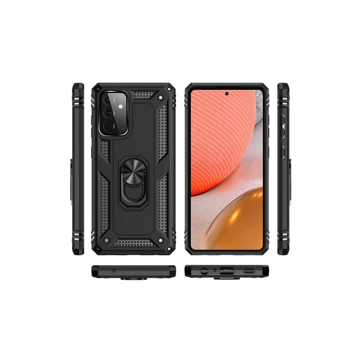 Galaxy A72 Kılıf Sofya Yüzüklü Silikon Kapak - Siyah