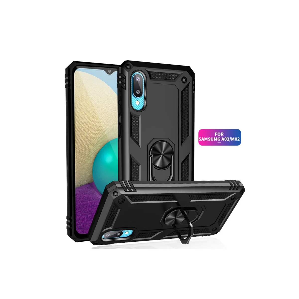 Galaxy A02 Kılıf Sofya Yüzüklü Silikon Kapak - Siyah