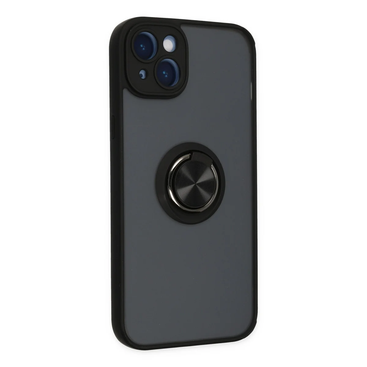 iPhone 14 Kılıf Montreal Yüzüklü Silikon Kapak - Siyah