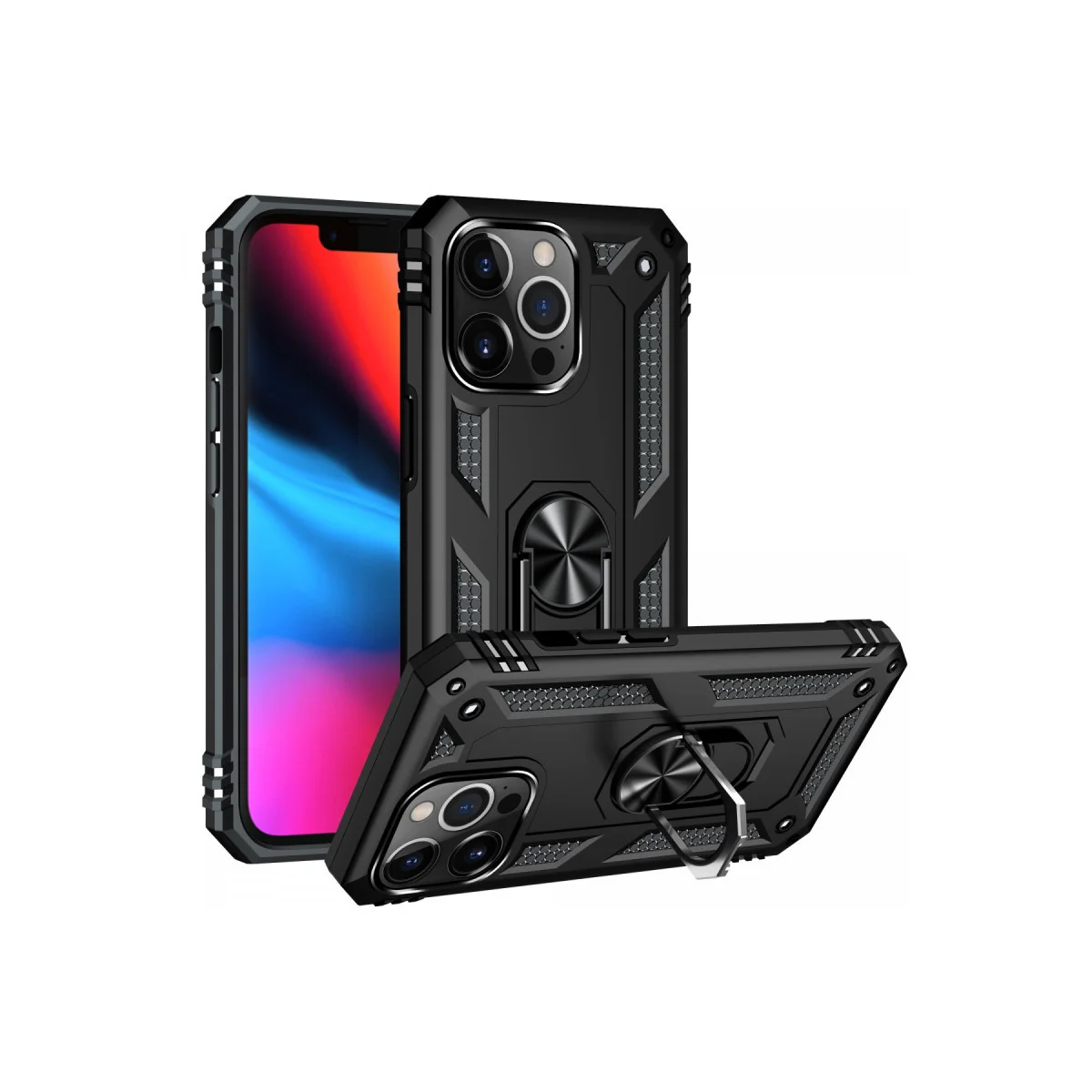 iPhone 14 Pro Kılıf Sofya Yüzüklü Silikon Kapak - Siyah