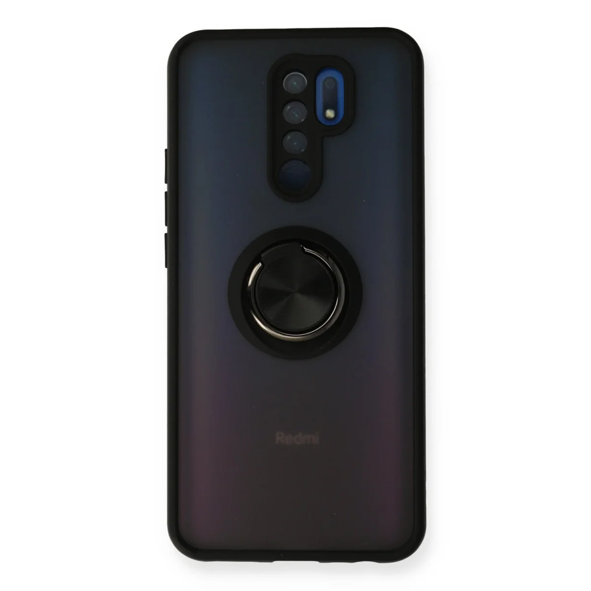 Redmi 9 Kılıf Montreal Yüzüklü Silikon Kapak - Siyah