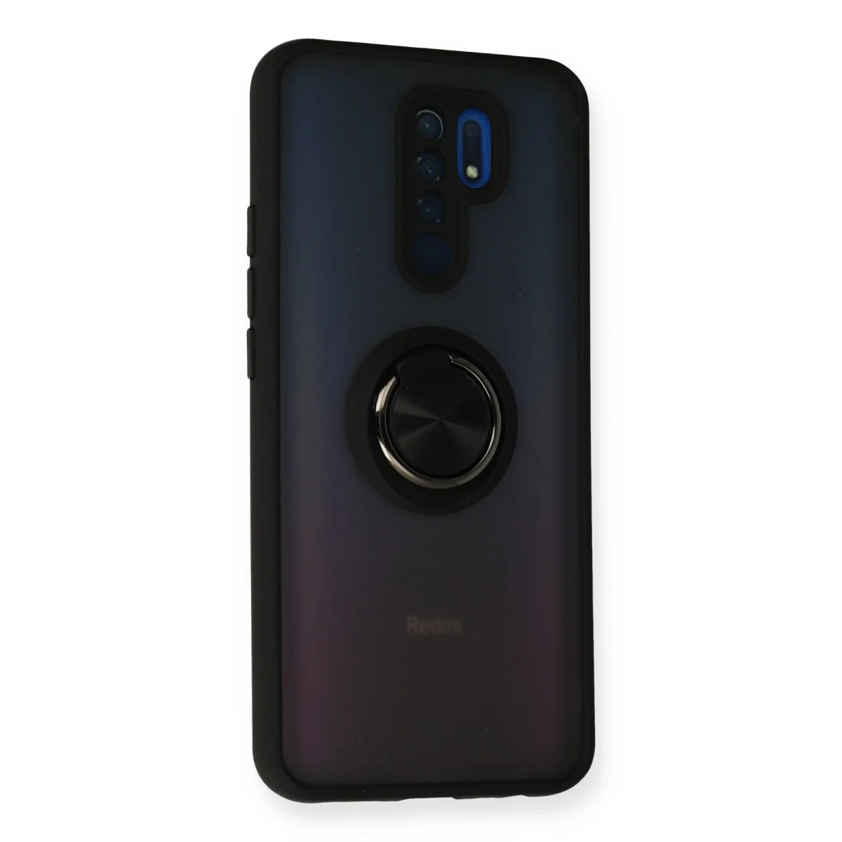 Redmi 9 Kılıf Montreal Yüzüklü Silikon Kapak - Siyah