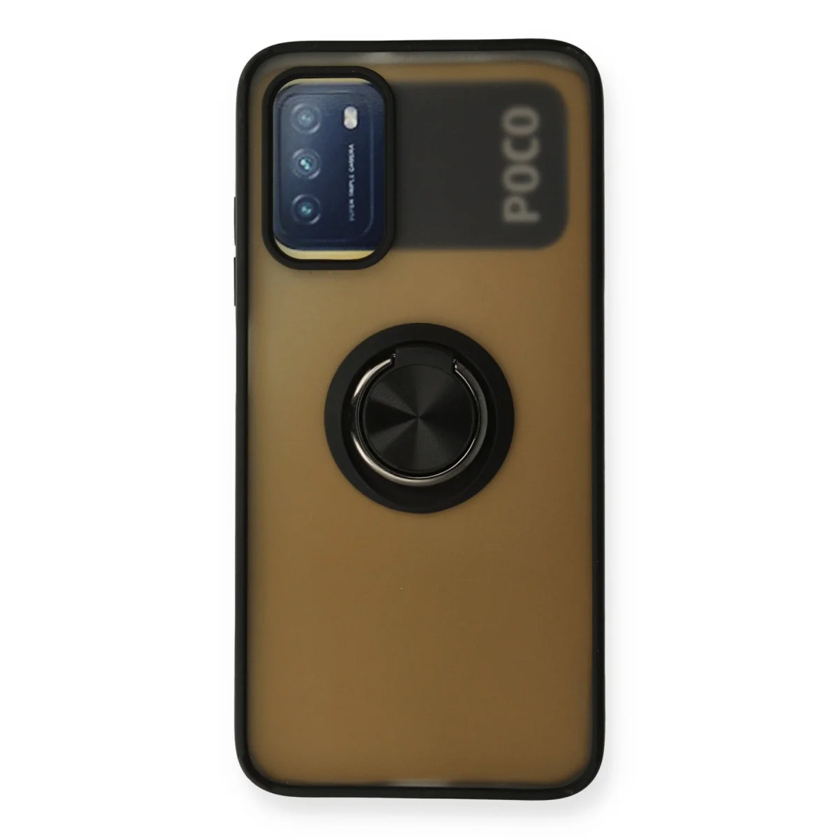 Redmi 9T Kılıf Montreal Yüzüklü Silikon Kapak - Siyah