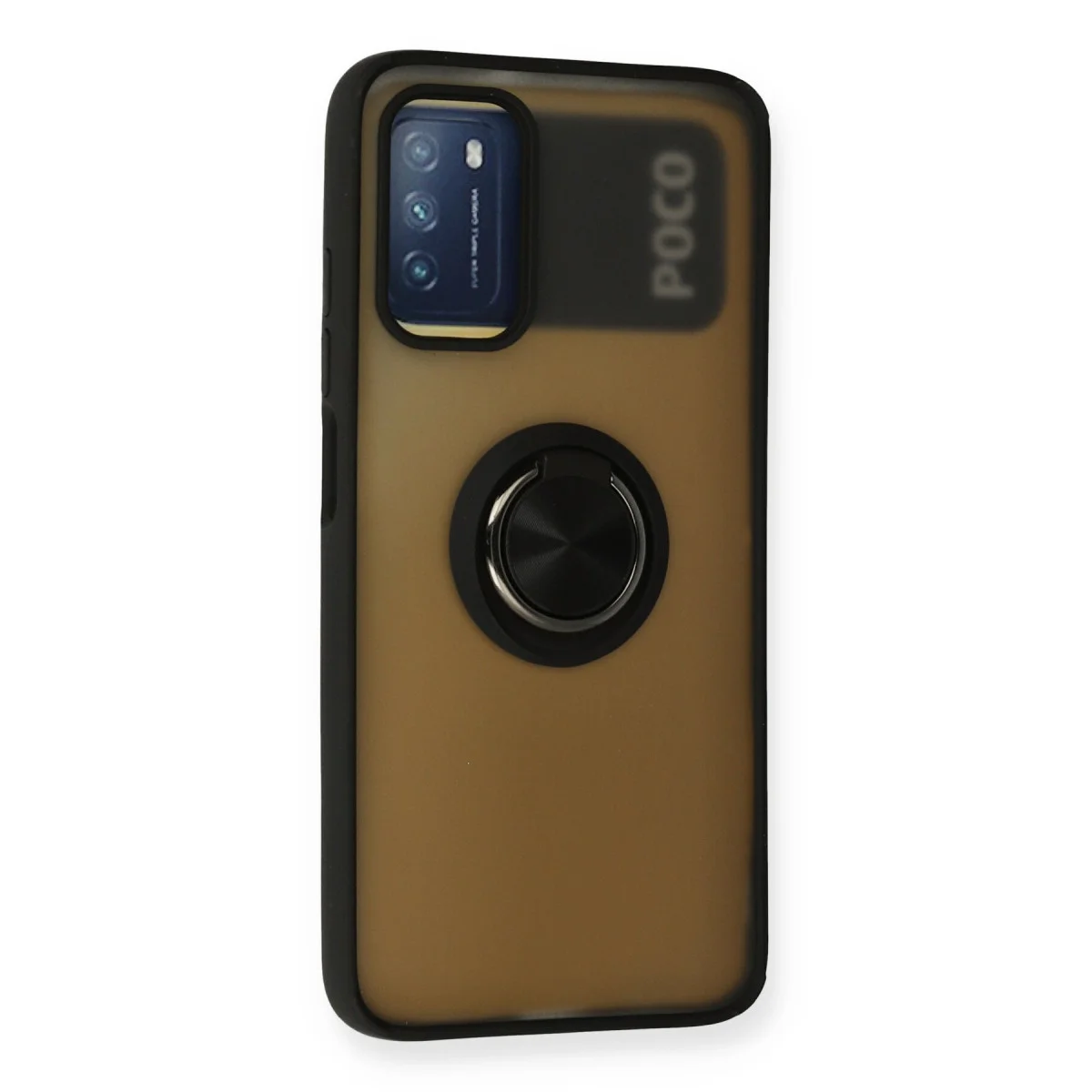 Redmi 9T Kılıf Montreal Yüzüklü Silikon Kapak - Siyah