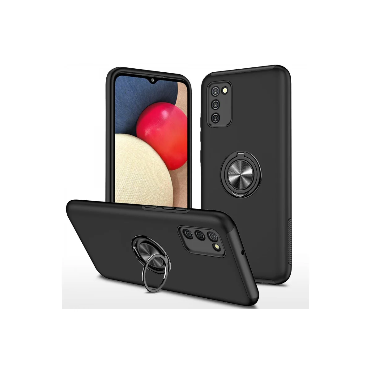 Galaxy A02S Kılıf Elit Yüzüklü Kapak - Siyah
