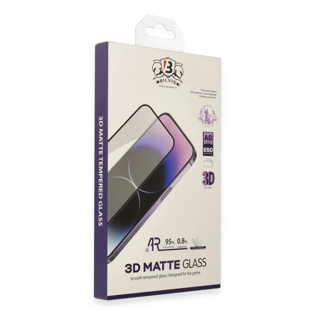 iPhone 15 Bilvis 3D Mat Cam Ekran Koruyucu