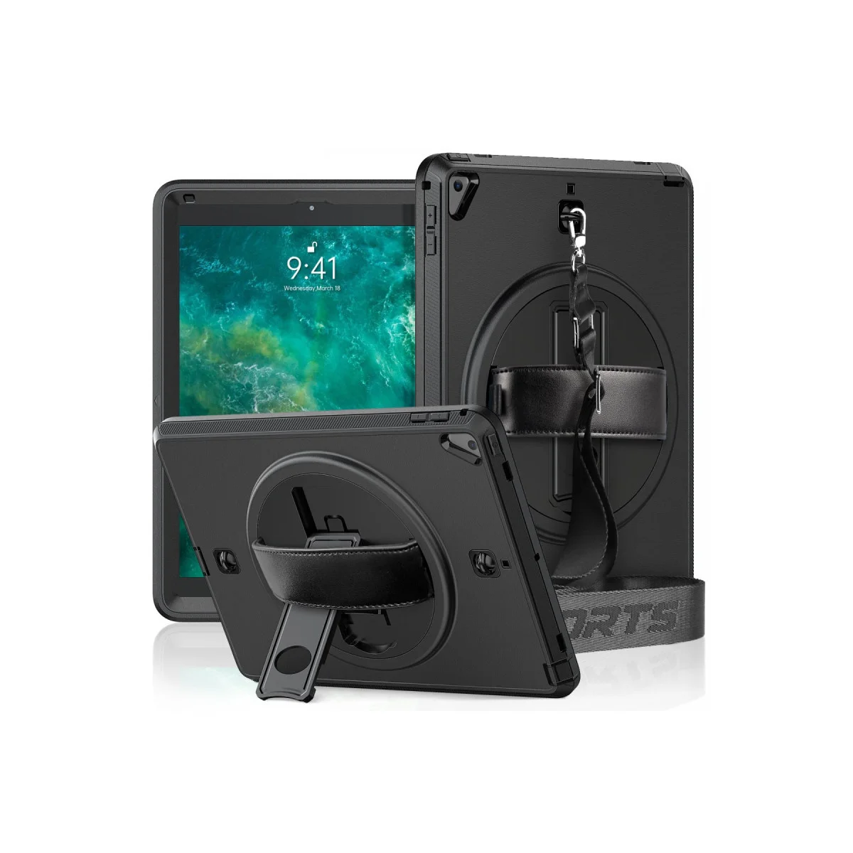 iPad 5 Air 9.7 Kılıf Strap-C Otterbox Tablet Kapak - Siyah