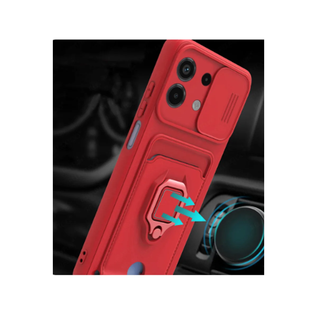 Redmi Note 13 4G Kılıf Zuma Kartvizitli Yüzüklü Silikon - Siyah