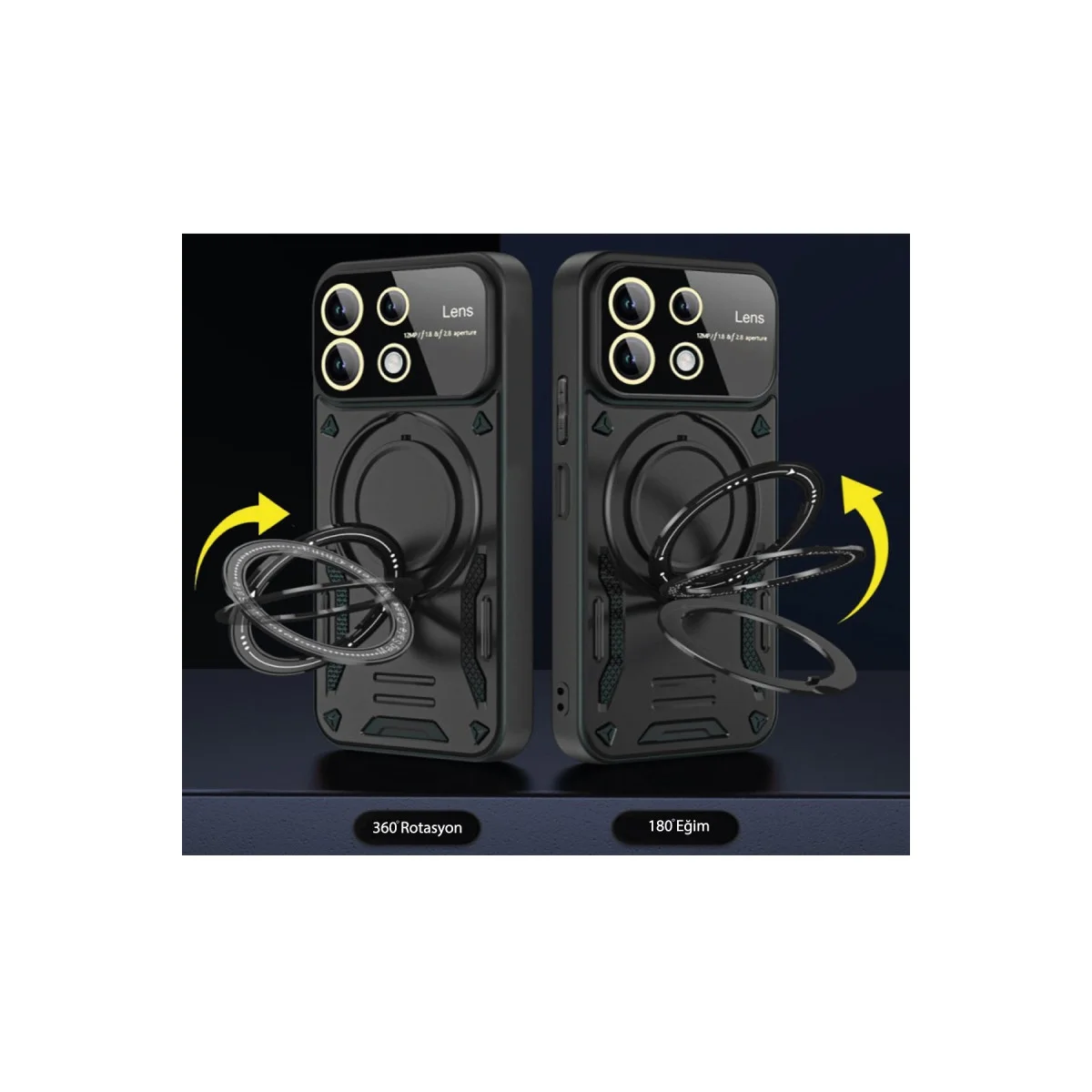 Realme C55 Kılıf Joy Lens Standlı Kapak - Siyah