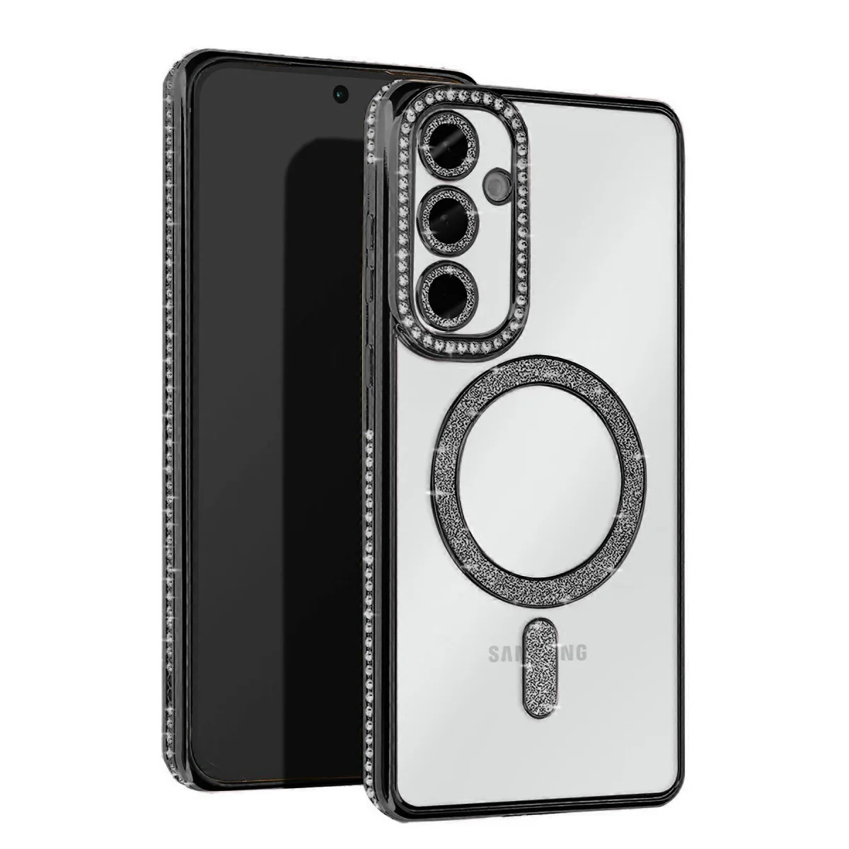 Galaxy S25 Kılıf Joke Simli Magneticsafe Kılıf - Siyah