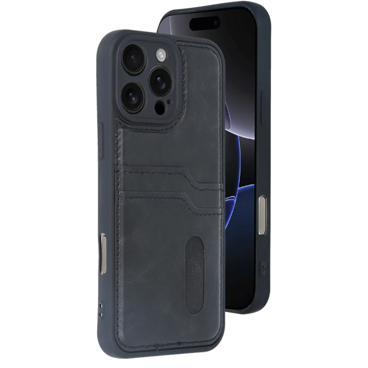 iPhone 16 Pro Max Kılıf Sara Kartvizitli Deri Kılıf - Siyah