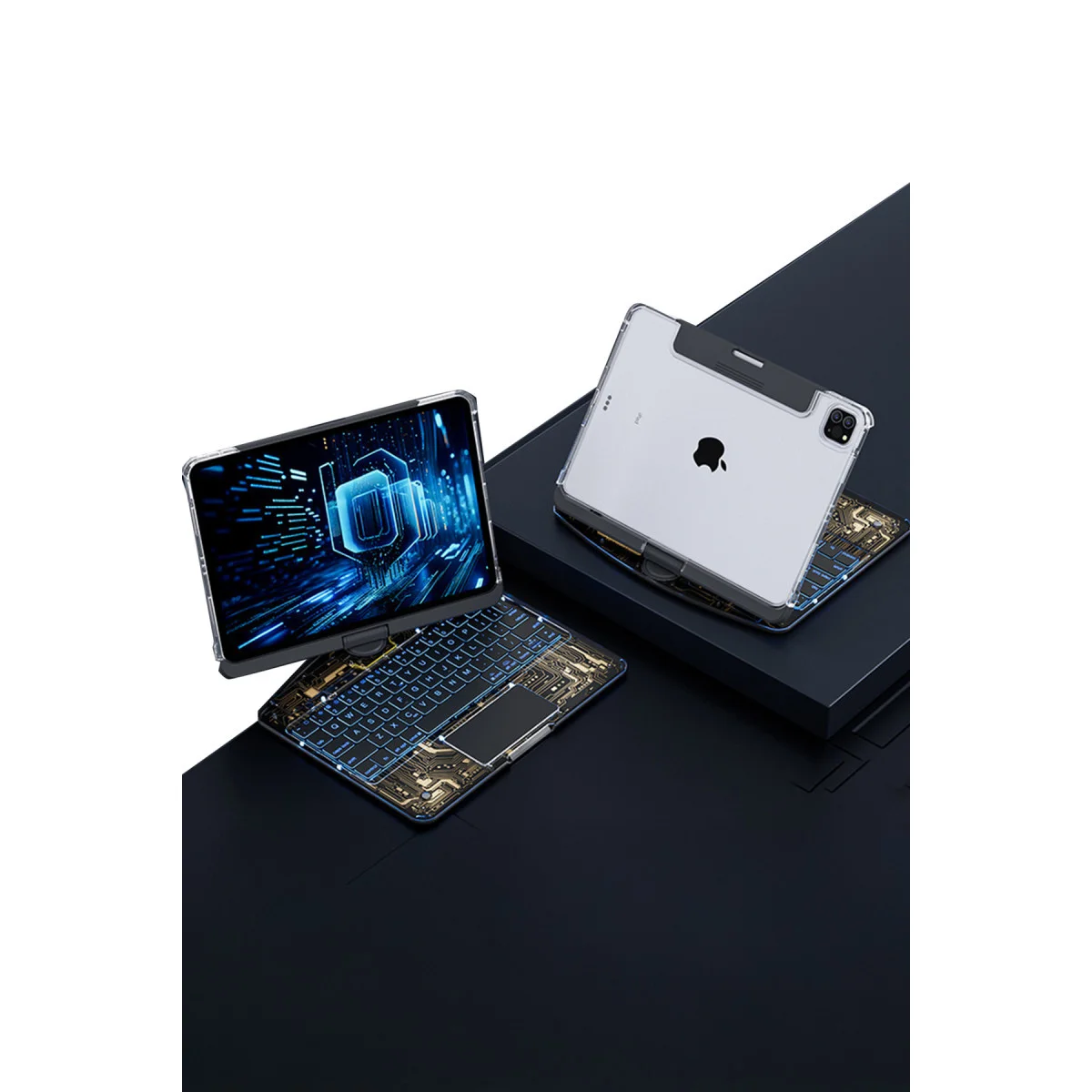JP11 iPad Pro 11 (2022) Kılıf Vales Dönen Ledli Klavyeli Tablet Kılıfı - Siyah