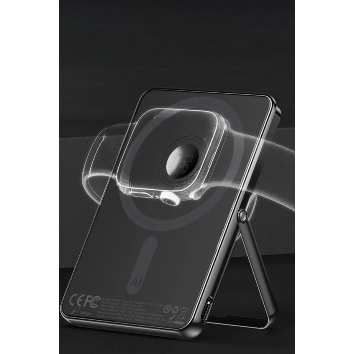 PW580 5.000 mAh 20W Type-C 15W Kablosuz Şarj 3W Saat Şarj ve 5W Kulaklık Şarj Destekli PD Hızlı Şarj Magsafe Powerbank - Siyah