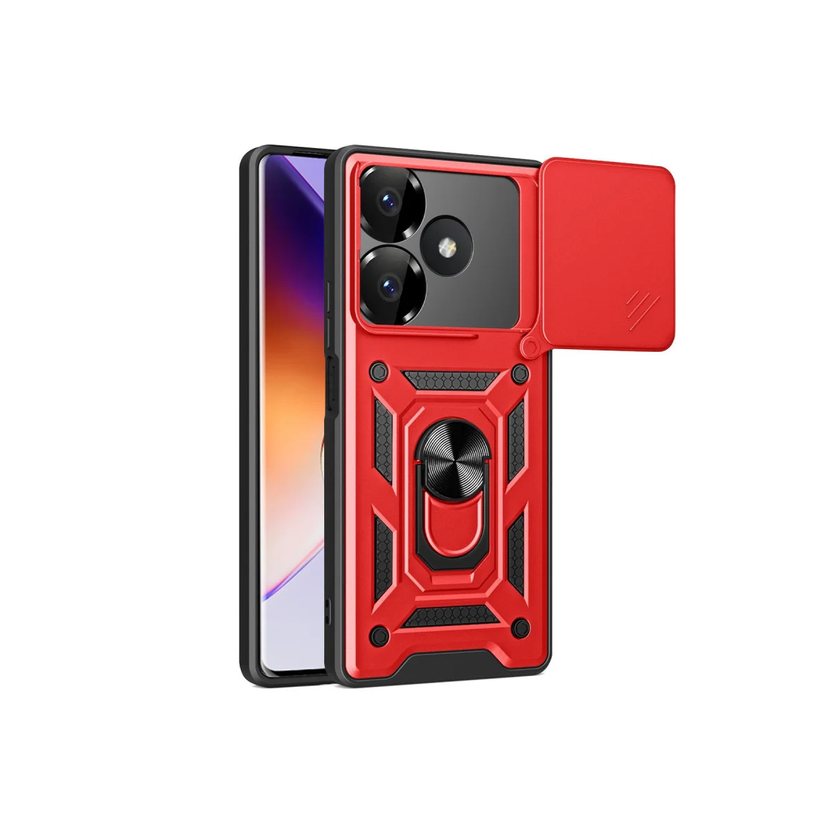 Redmi 13 4G Kılıf Pars Lens Yüzüklü Silikon - Kırmızı