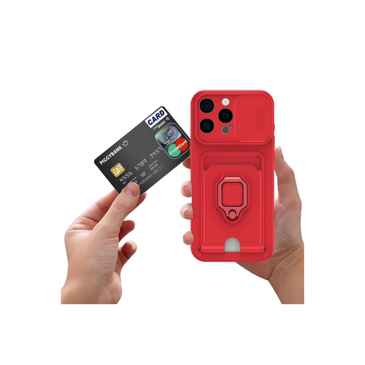 iPhone 16 Kılıf Zuma Kartvizitli Yüzüklü Silikon - Kırmızı