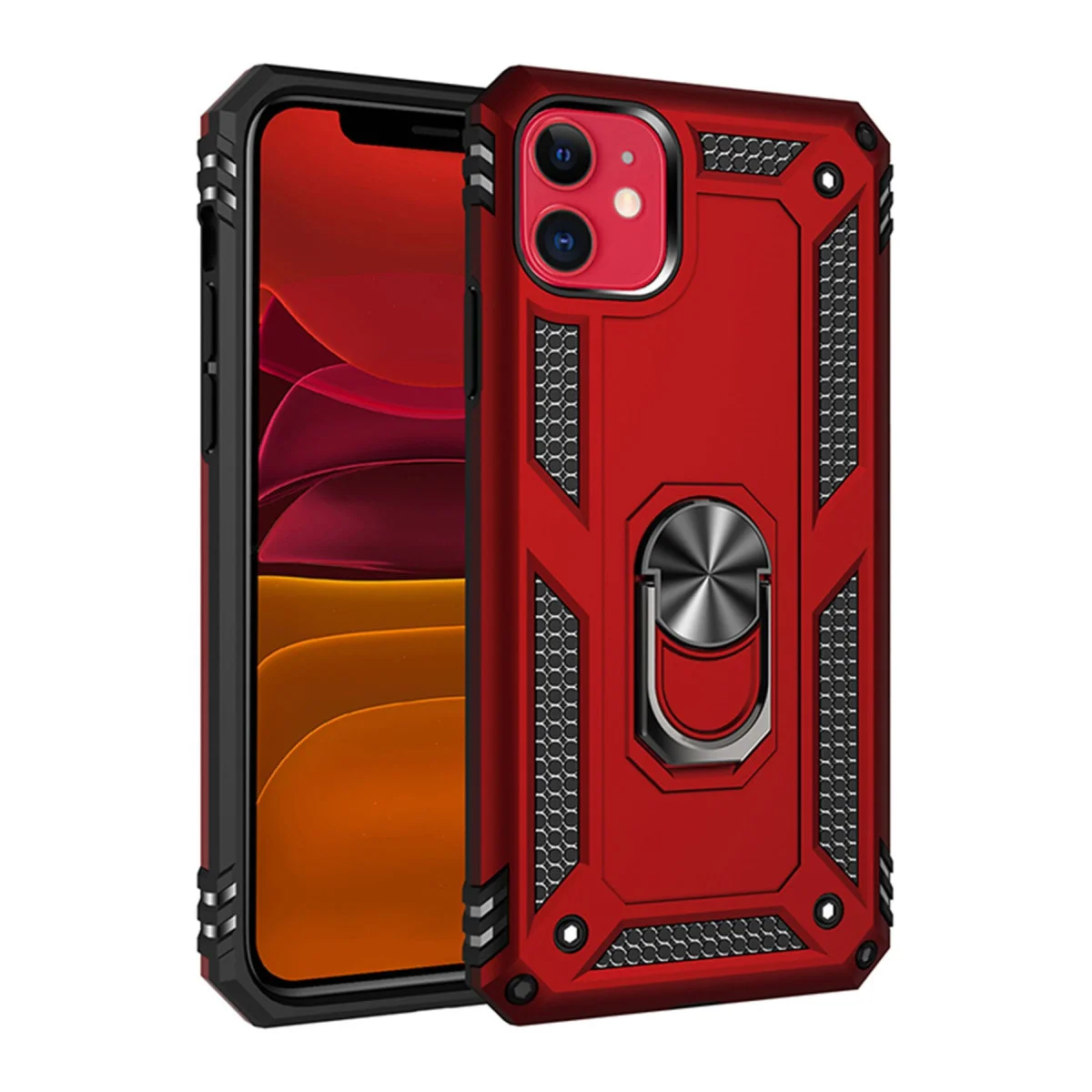 iPhone 11 Kılıf Sofya Yüzüklü Silikon Kapak - Kırmızı