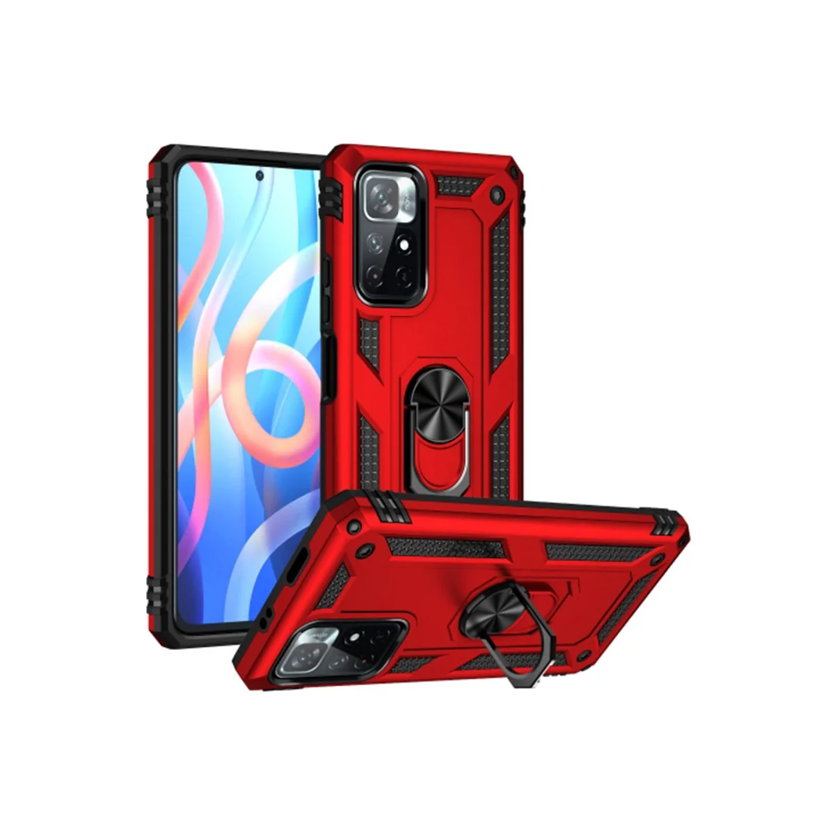 Redmi Note 11T Kılıf Sofya Yüzüklü Silikon Kapak - Kırmızı