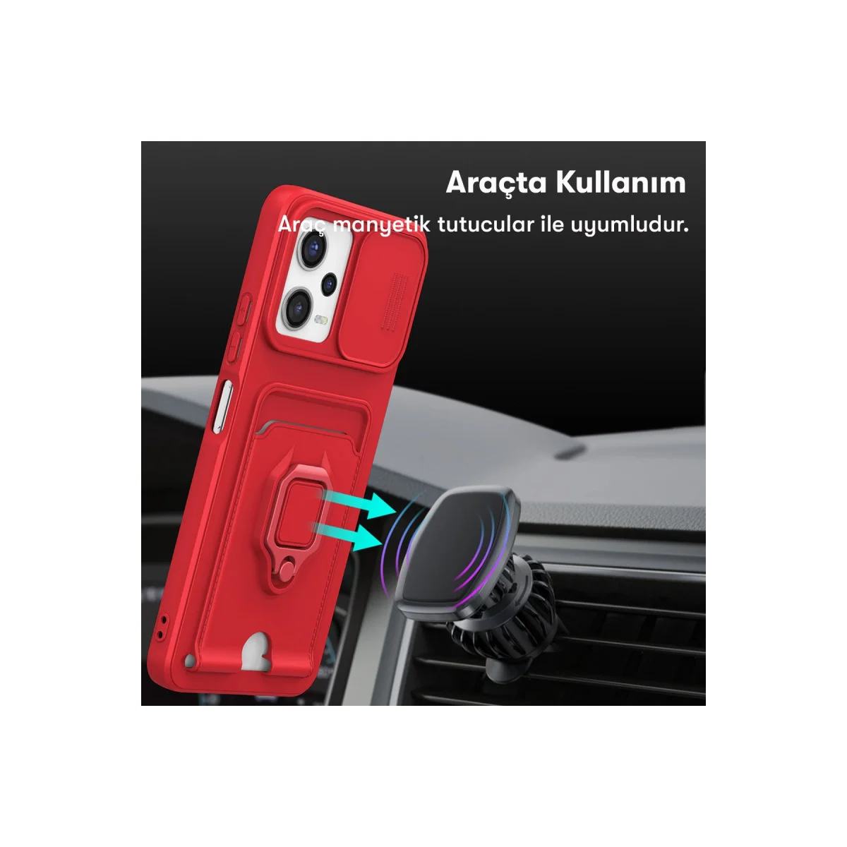 Poco X5 5G Kılıf Zuma Kartvizitli Yüzüklü Silikon - Kırmızı