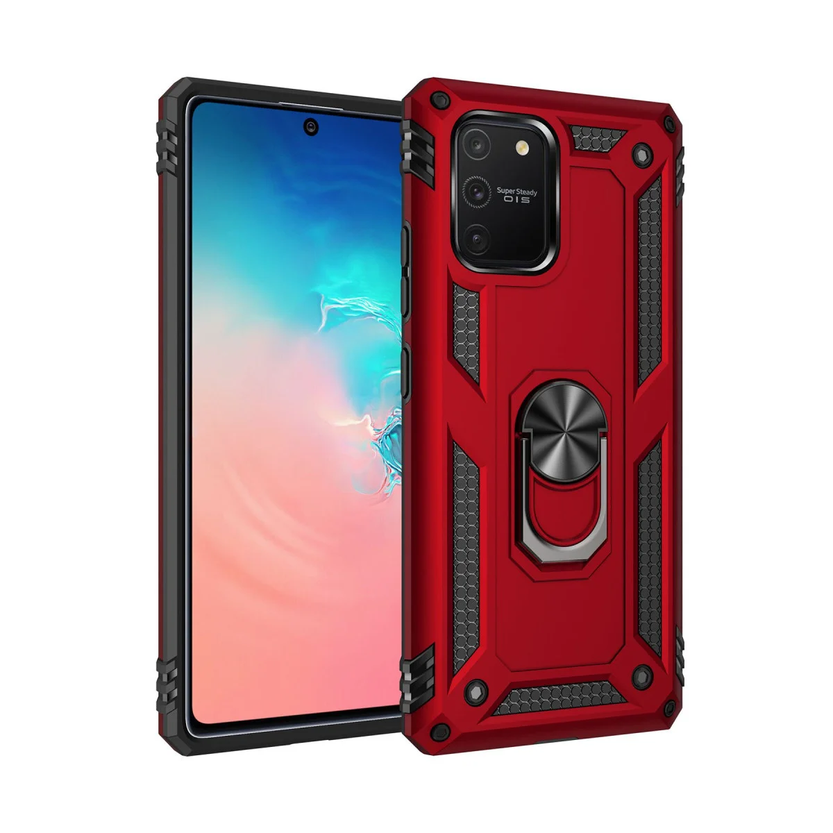 Galaxy A91 / S10 Lite Kılıf Sofya Yüzüklü Silikon Kapak - Kırmızı