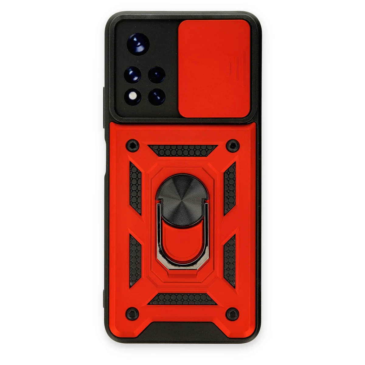 Poco M4 Pro 5G Kılıf Pars Lens Yüzüklü Silikon - Kırmızı