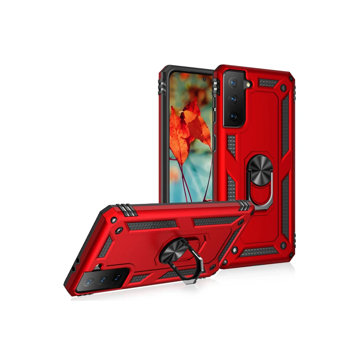Galaxy S21 Kılıf Sofya Yüzüklü Silikon Kapak - Kırmızı
