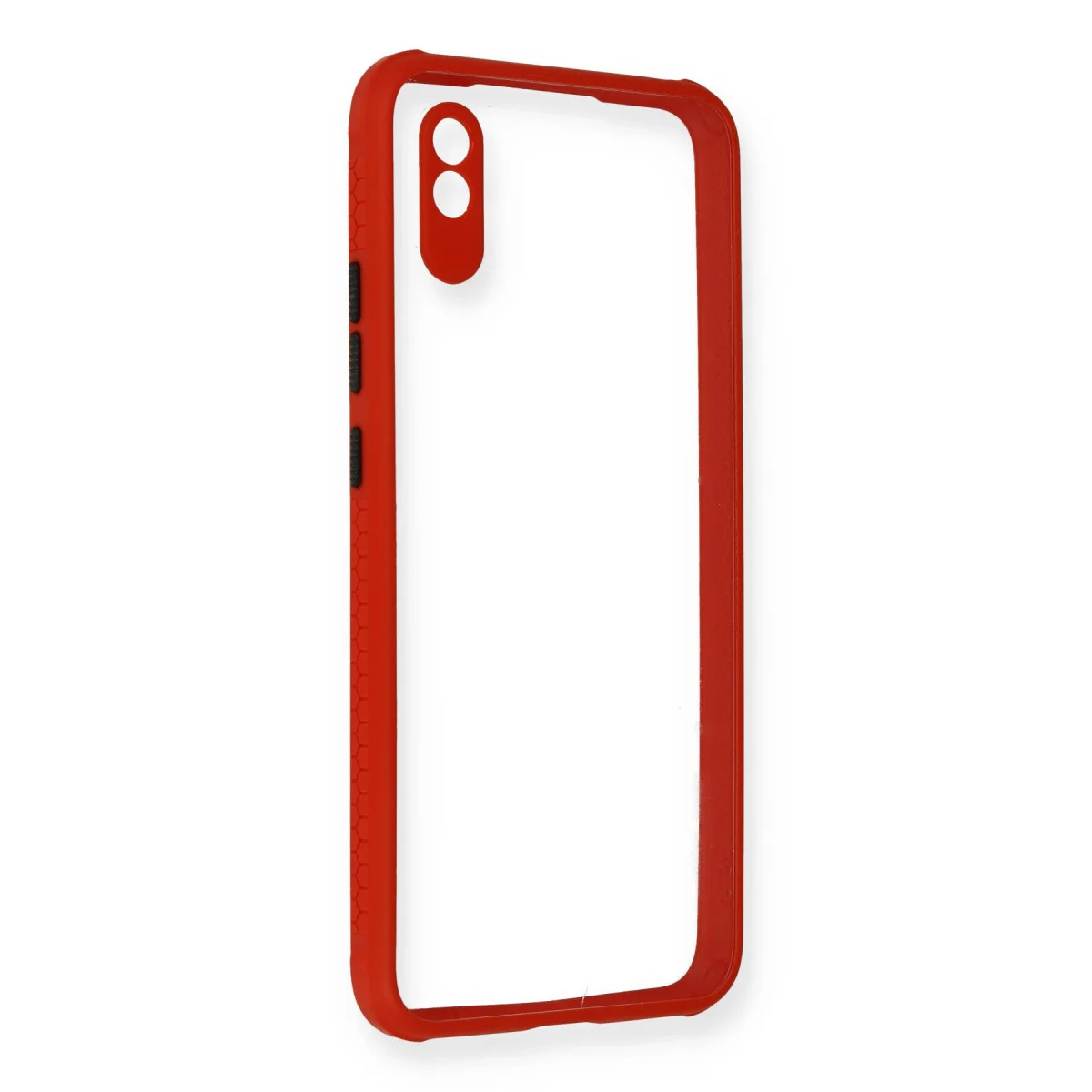 Redmi 9A Kılıf Miami Şeffaf Silikon - Kırmızı