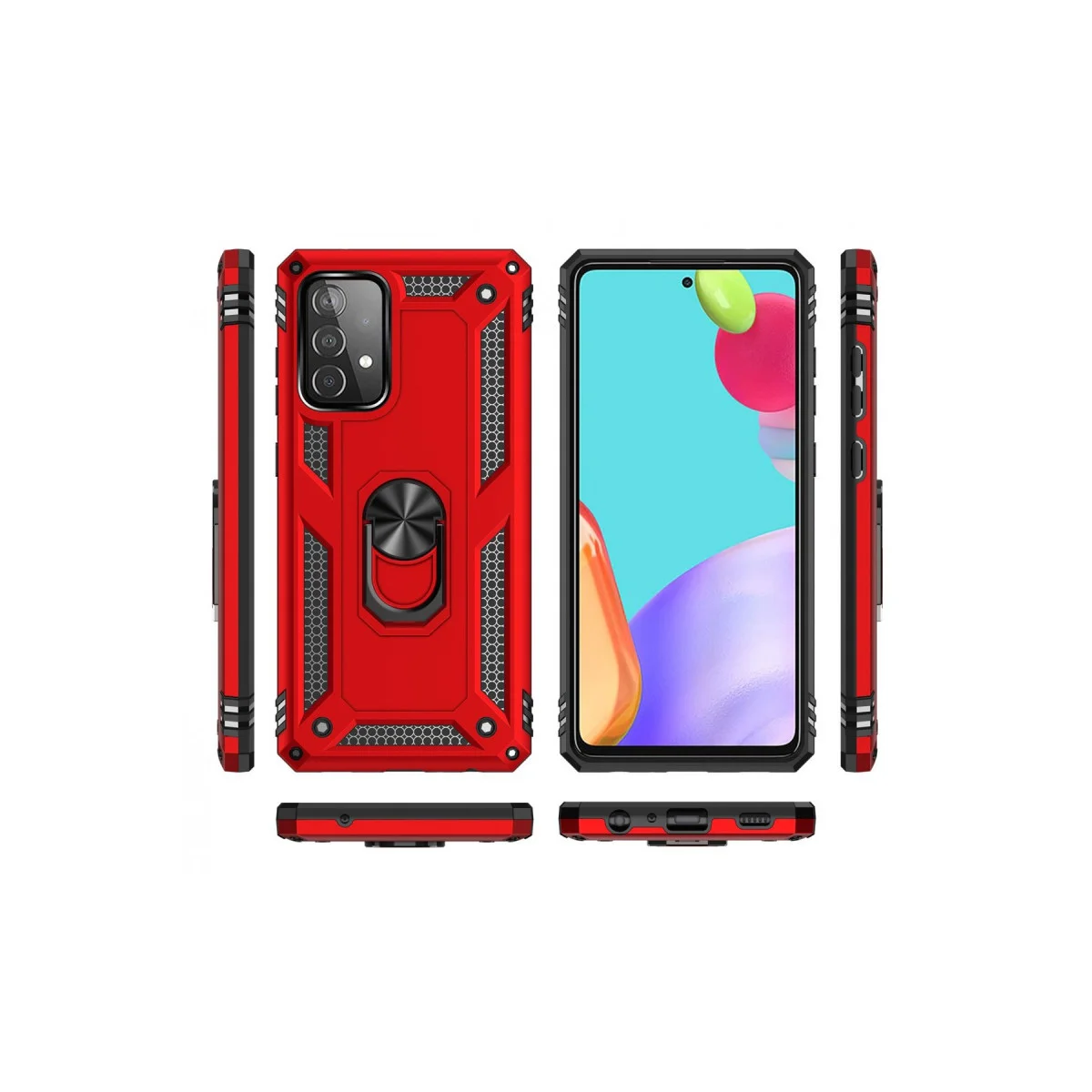 Galaxy A52 Kılıf Sofya Yüzüklü Silikon Kapak - Kırmızı