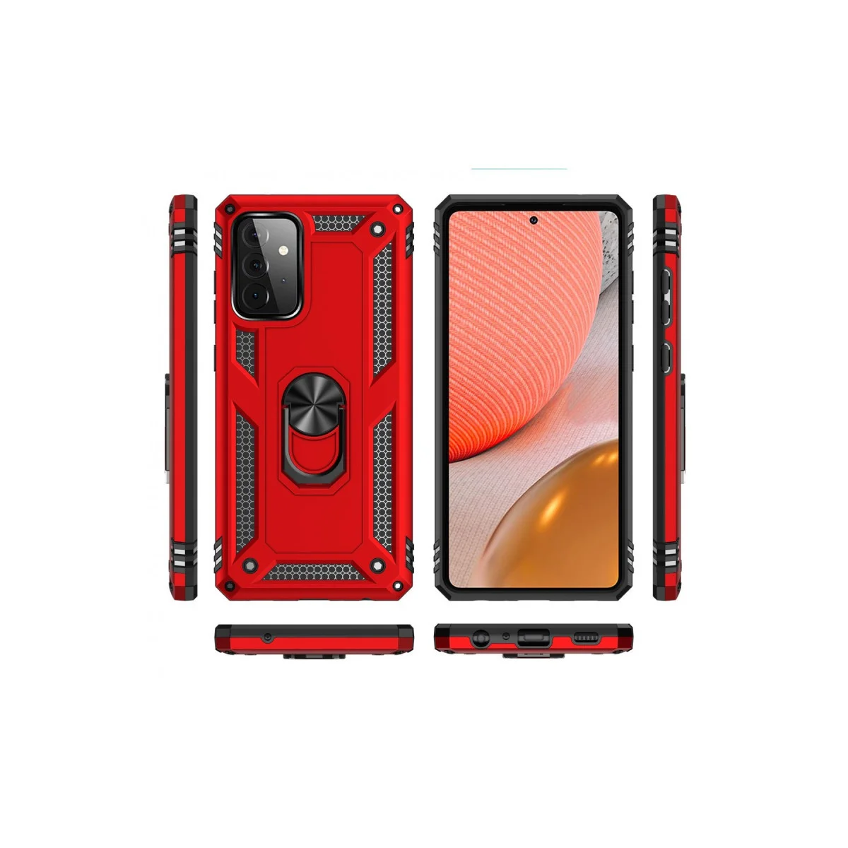 Galaxy A72 Kılıf Sofya Yüzüklü Silikon Kapak - Kırmızı