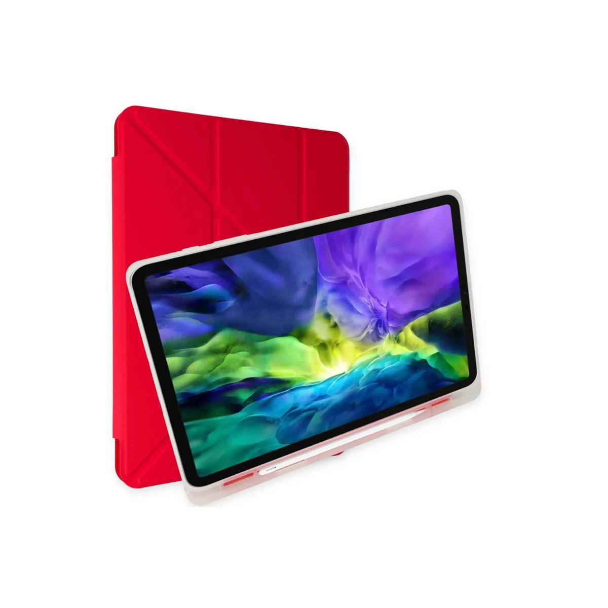 iPad 10.2 (8.nesil) Kılıf Kalemlikli Mars Tablet Kılıfı - Kırmızı