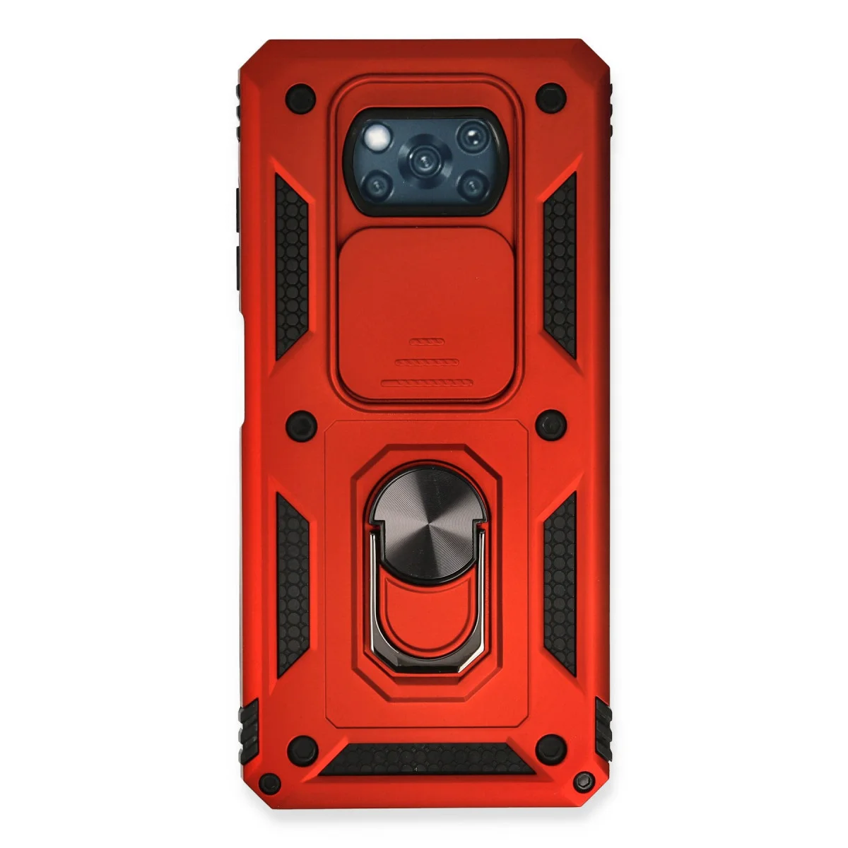 Pocophone X3 Kılıf Pars Lens Yüzüklü Silikon - Kırmızı