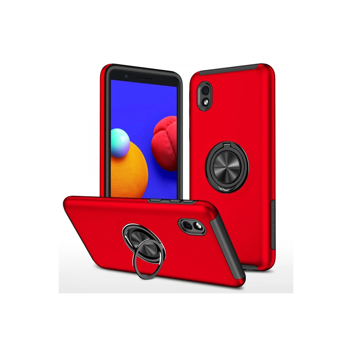 Galaxy A01 Core Kılıf Elit Yüzüklü Kapak - Kırmızı