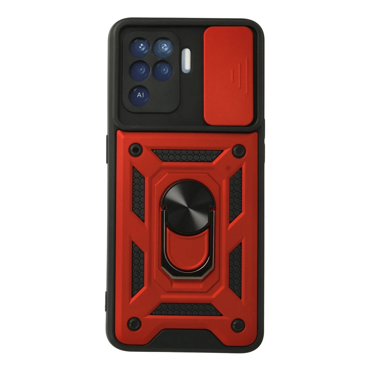Reno 5 Lite Kılıf Pars Lens Yüzüklü Silikon - Kırmızı