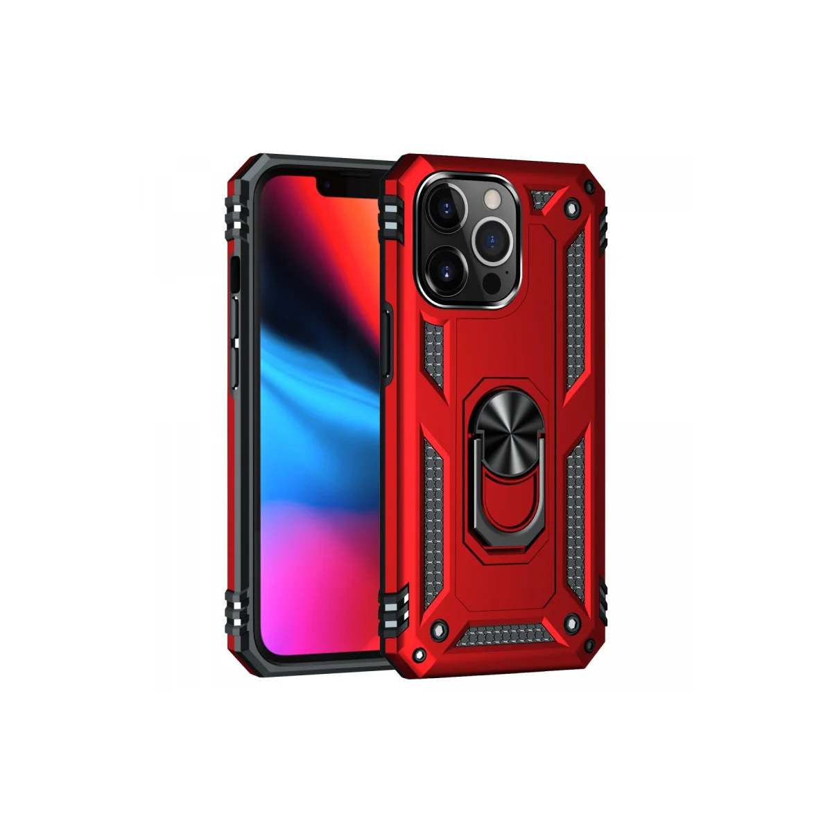 iPhone 13 Pro Kılıf Sofya Yüzüklü Silikon Kapak - Kırmızı