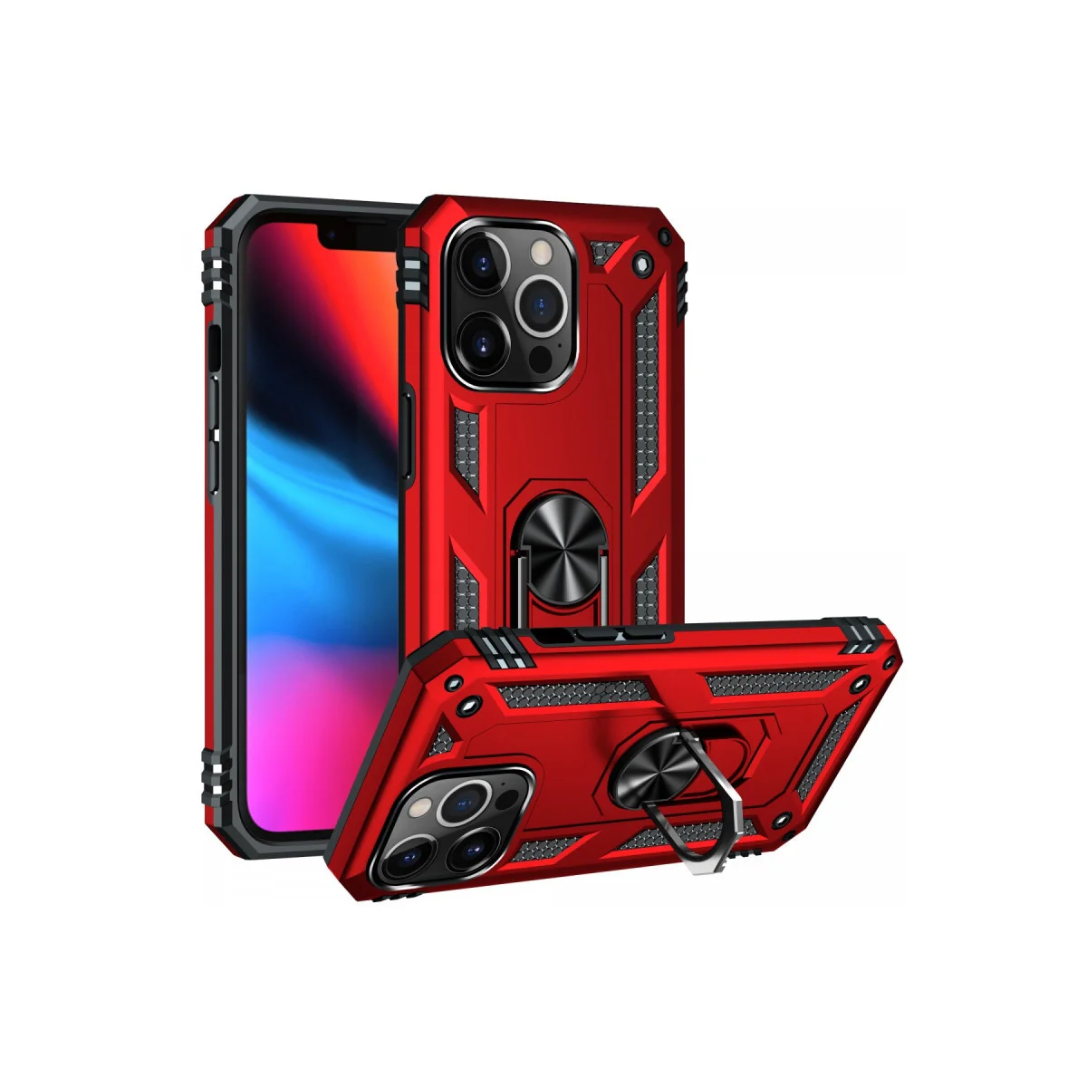 iPhone 13 Pro Kılıf Sofya Yüzüklü Silikon Kapak - Kırmızı
