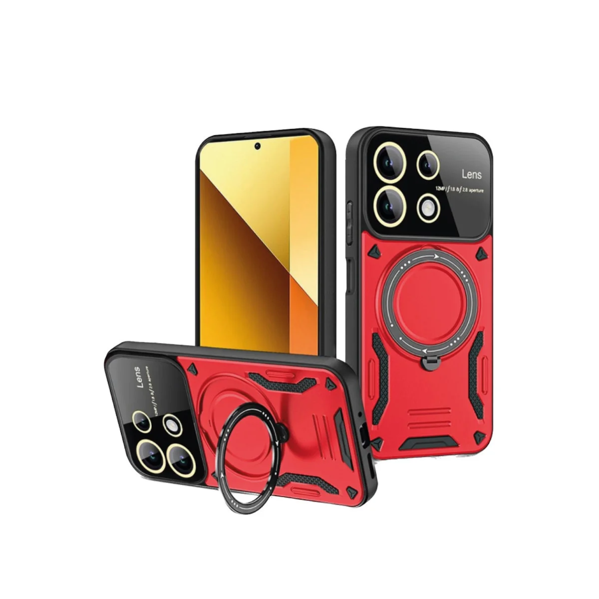 Redmi Note 13 4G Kılıf Joy Lens Standlı Kapak - Kırmızı