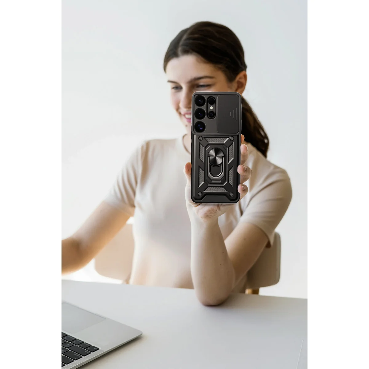 Galaxy S25 Ultra Kılıf Pars Lens Yüzüklü Silikon - Kırmızı