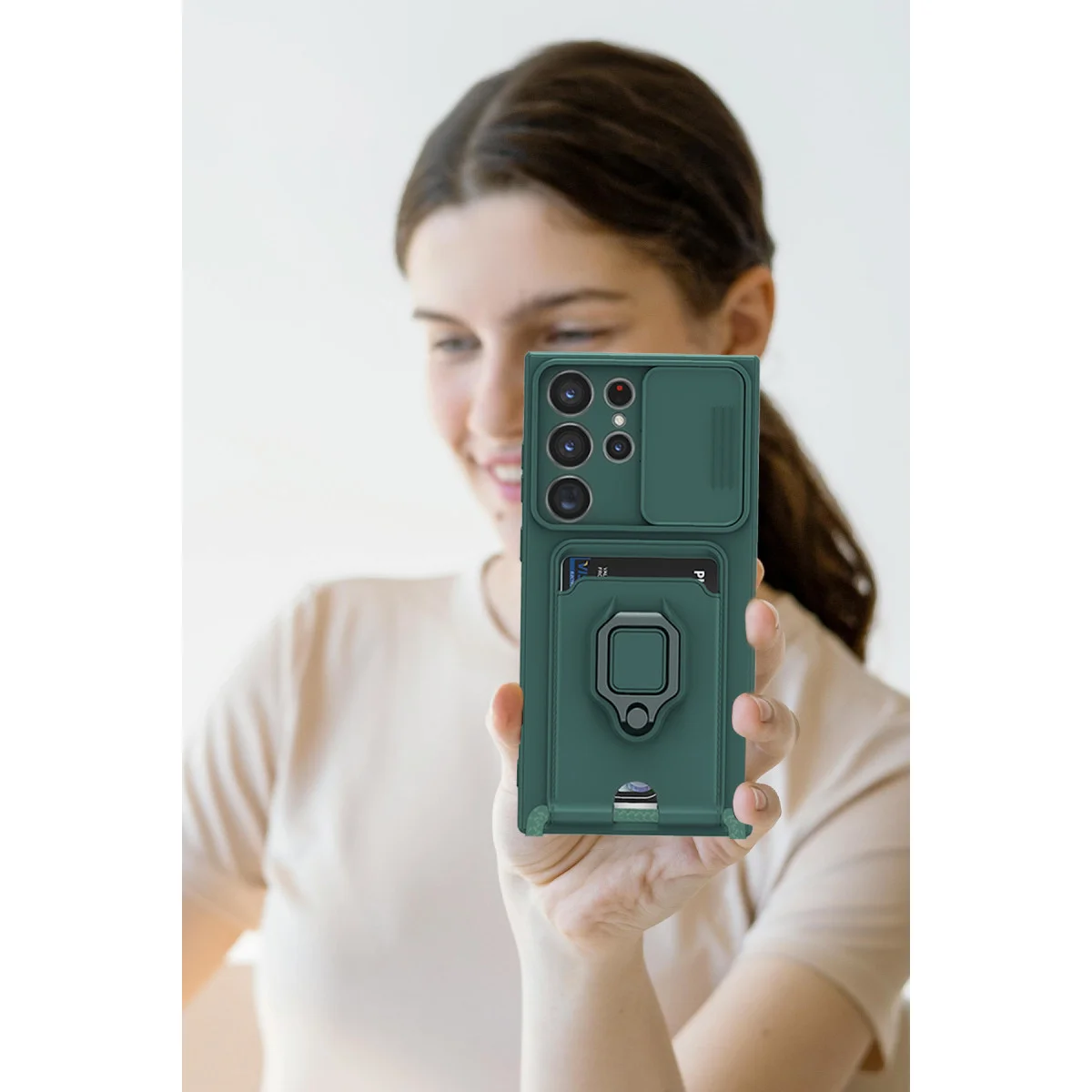 Galaxy S25 Ultra Kılıf Zuma Kartvizitli Yüzüklü Silikon - Kırmızı