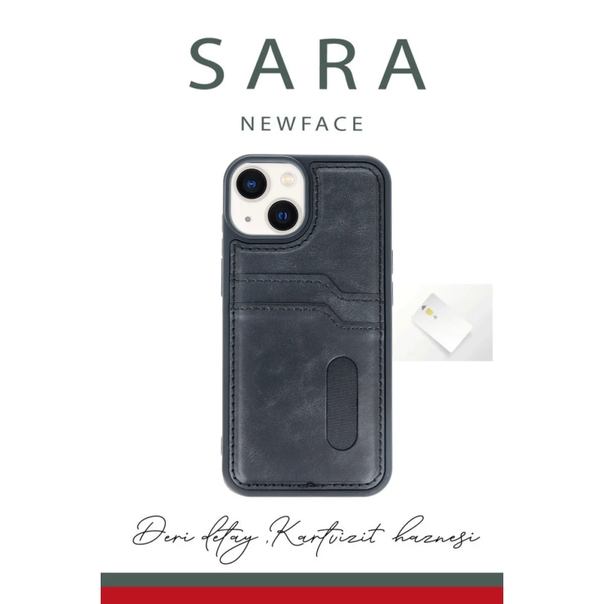 iPhone 14 Kılıf Sara Kartvizitli Deri Kılıf - Kırmızı