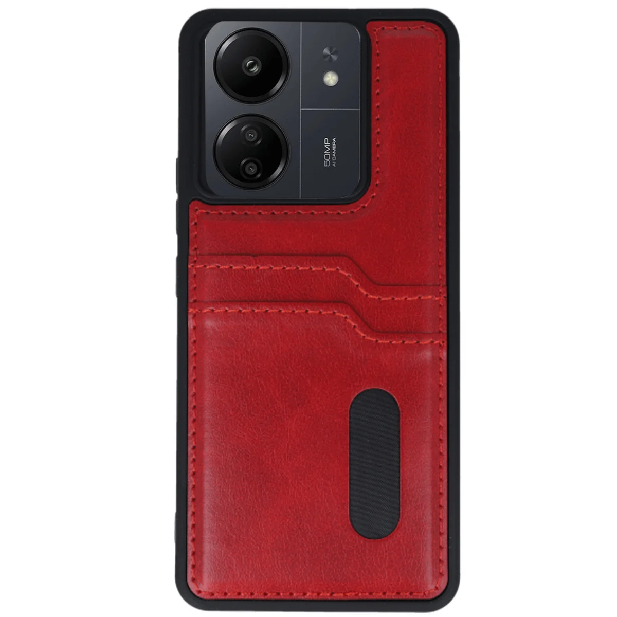 Redmi 13C Kılıf Sara Kartvizitli Deri Kılıf - Kırmızı