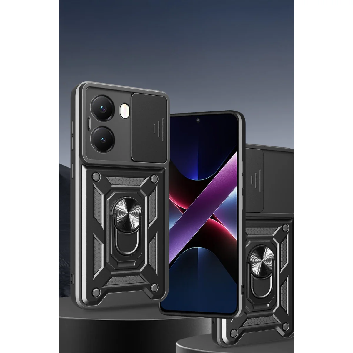 Poco X7 Pro Kılıf Pars Lens Yüzüklü Silikon - Kırmızı