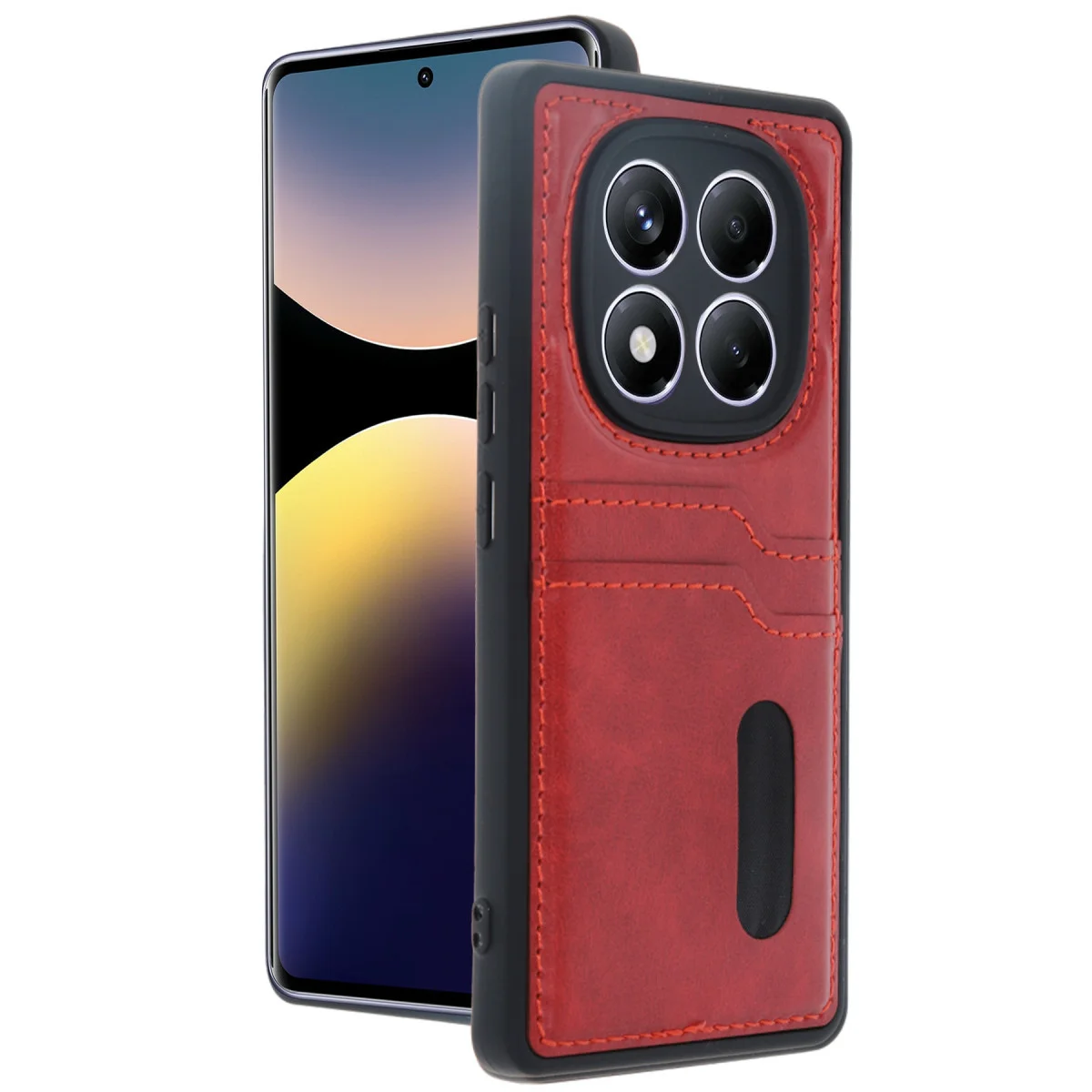 Redmi Note 14 Pro 4G Kılıf Sara Kartvizitli Deri Kılıf - Kırmızı