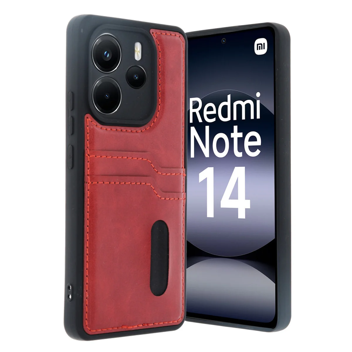 Redmi Note 14 4G Kılıf Sara Kartvizitli Deri Kılıf - Kırmızı