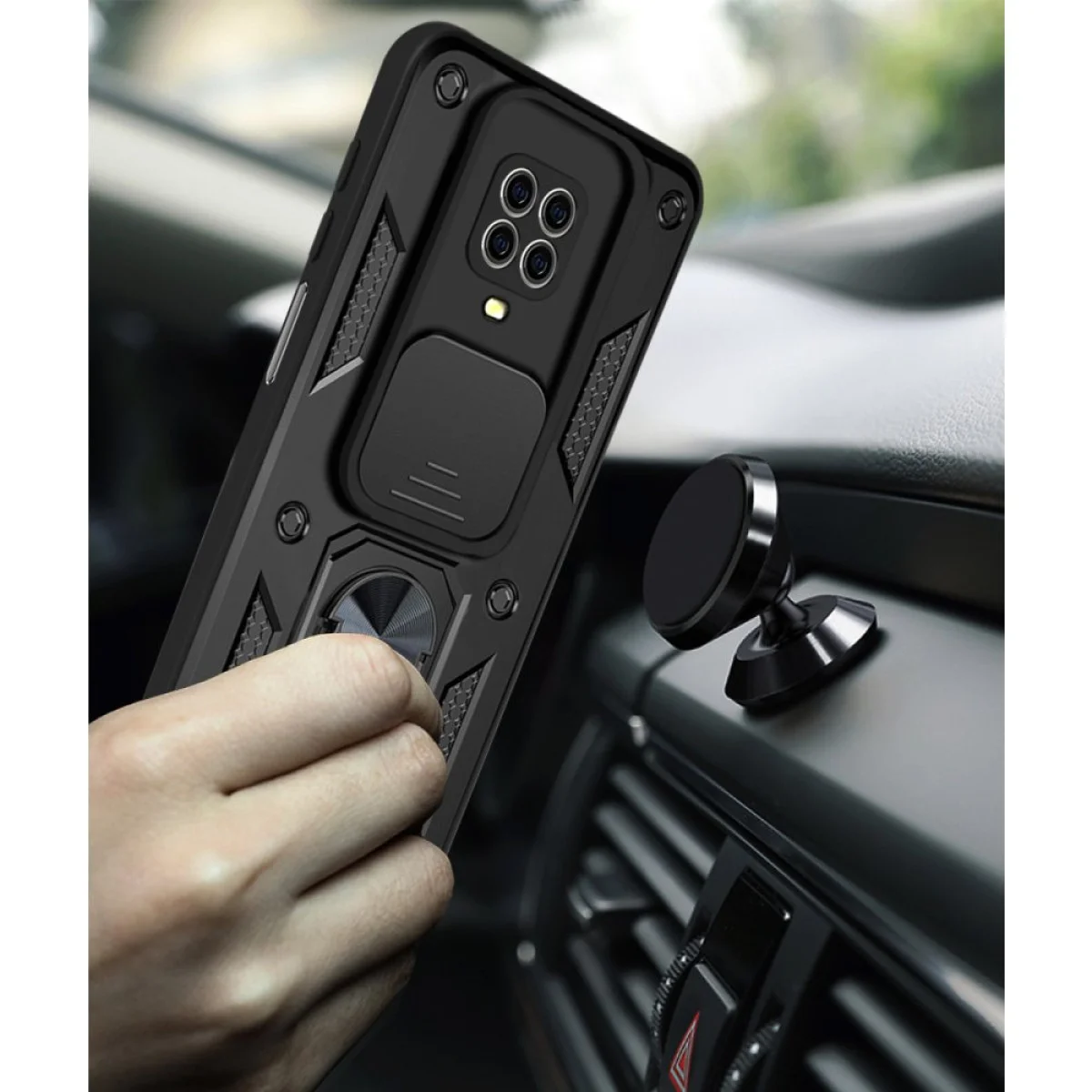 Redmi Note 9 Pro Kılıf Pars Lens Yüzüklü Silikon - Kırmızı