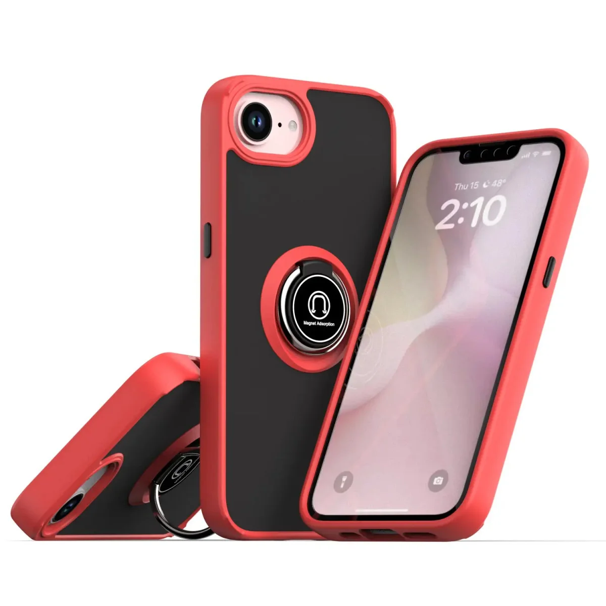 iPhone 16E Kılıf Montreal Yüzüklü Silikon Kapak - Kırmızı