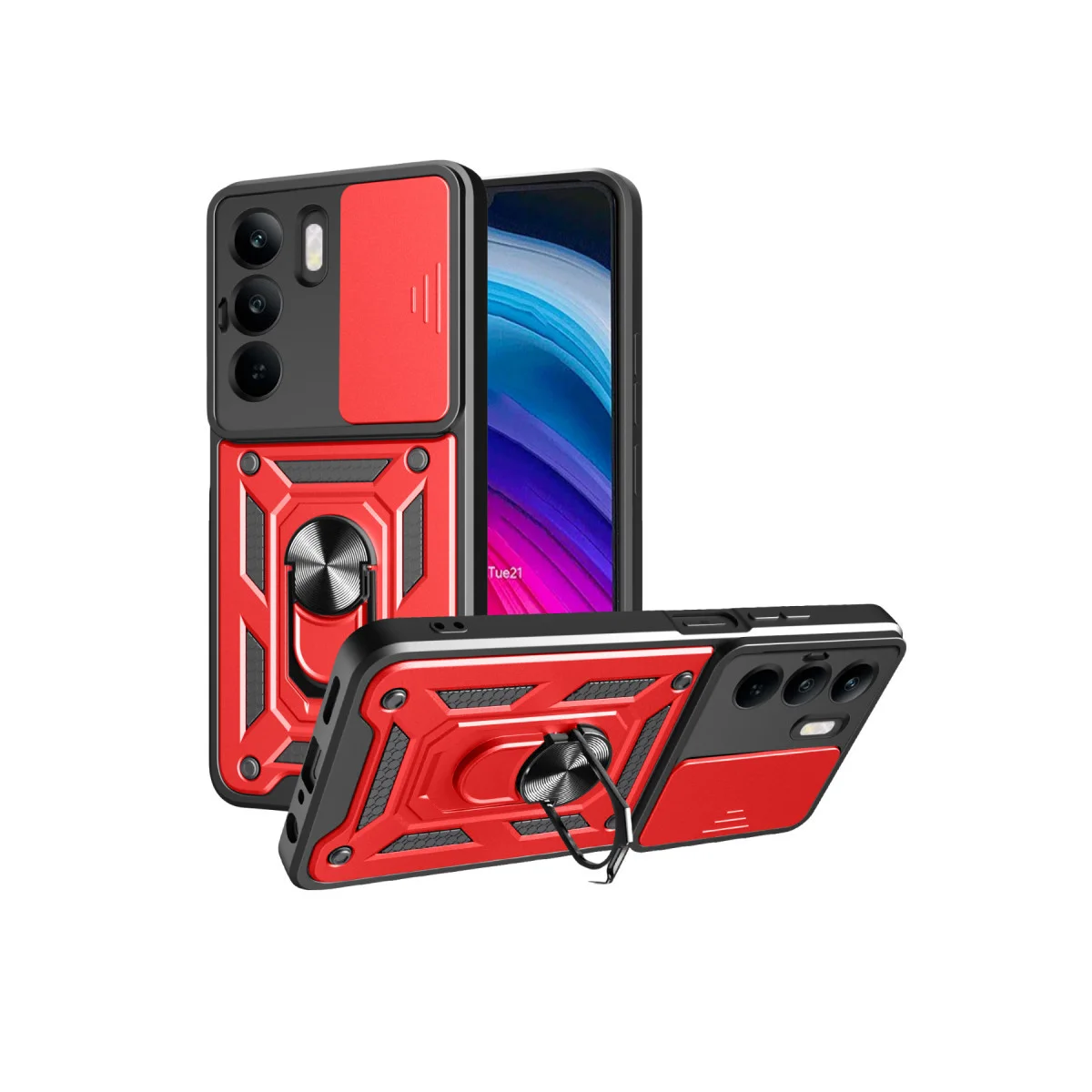 Realme C75 4G Kılıf Pars Lens Yüzüklü Silikon - Kırmızı