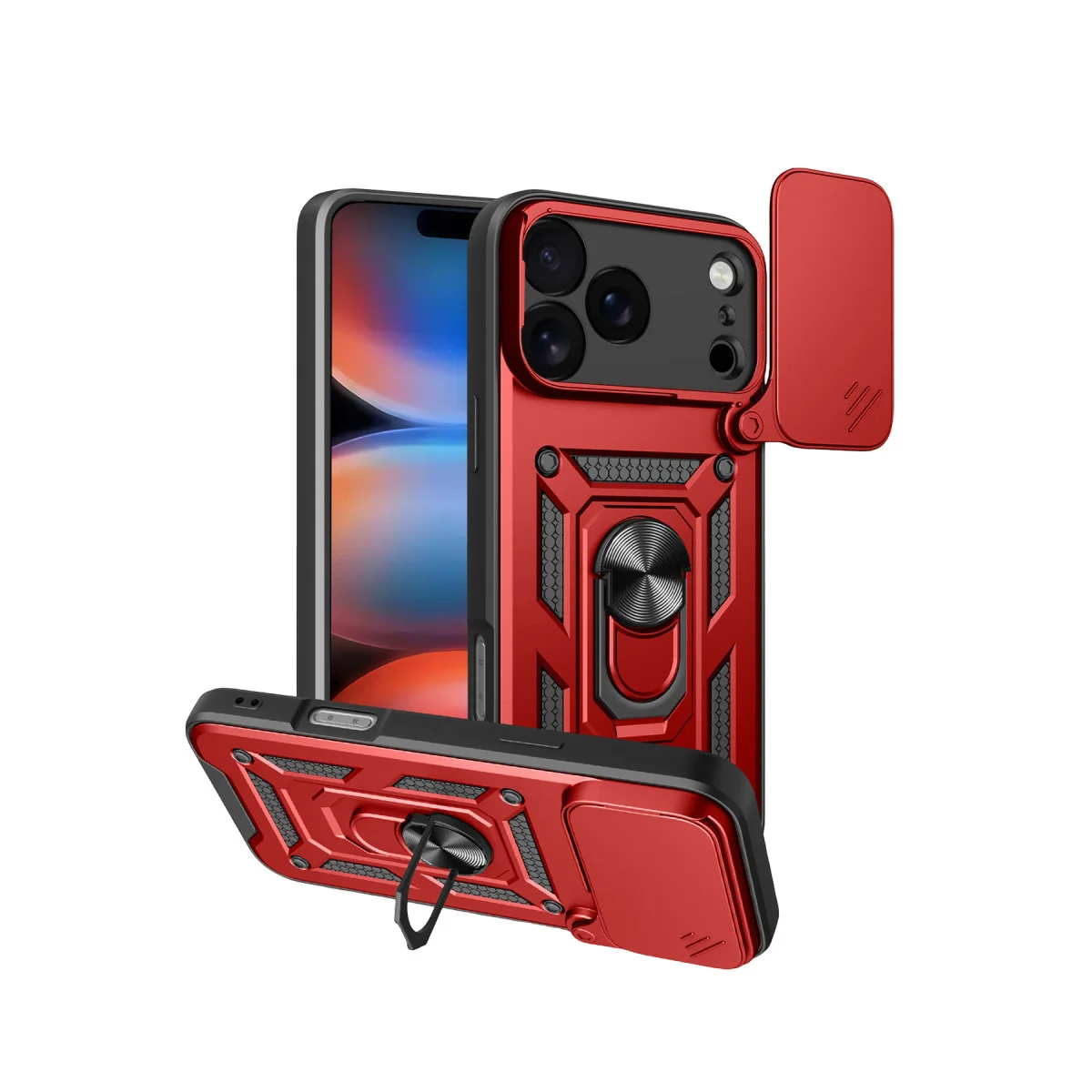 iPhone 17 Pro Max Pars Lens Yüzüklü Silikon - Kırmızı