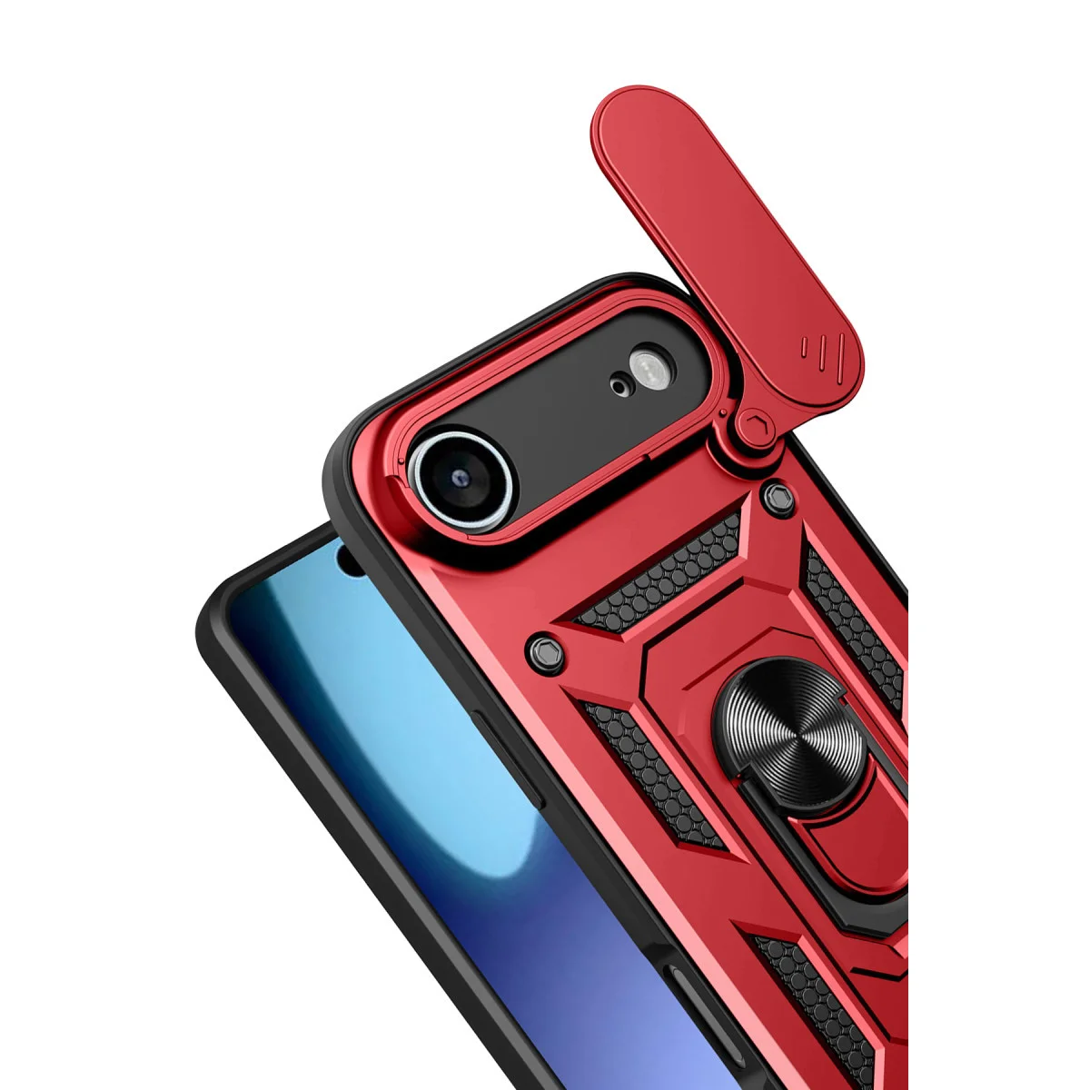 iPhone 17 Air Pars Lens Yüzüklü Silikon - Kırmızı