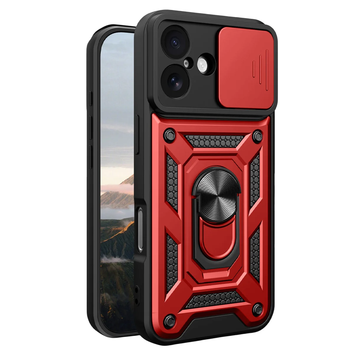 iPhone 17 Pars Lens Yüzüklü Silikon - Kırmızı