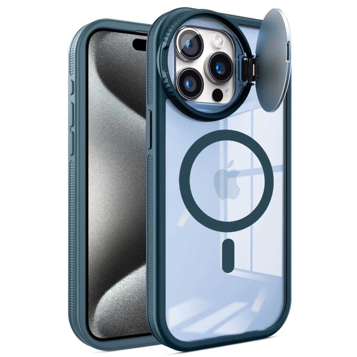iPhone 15 Pro Kılıf Teleskop Lens Magsafe Silikon Kapak - Lacivert