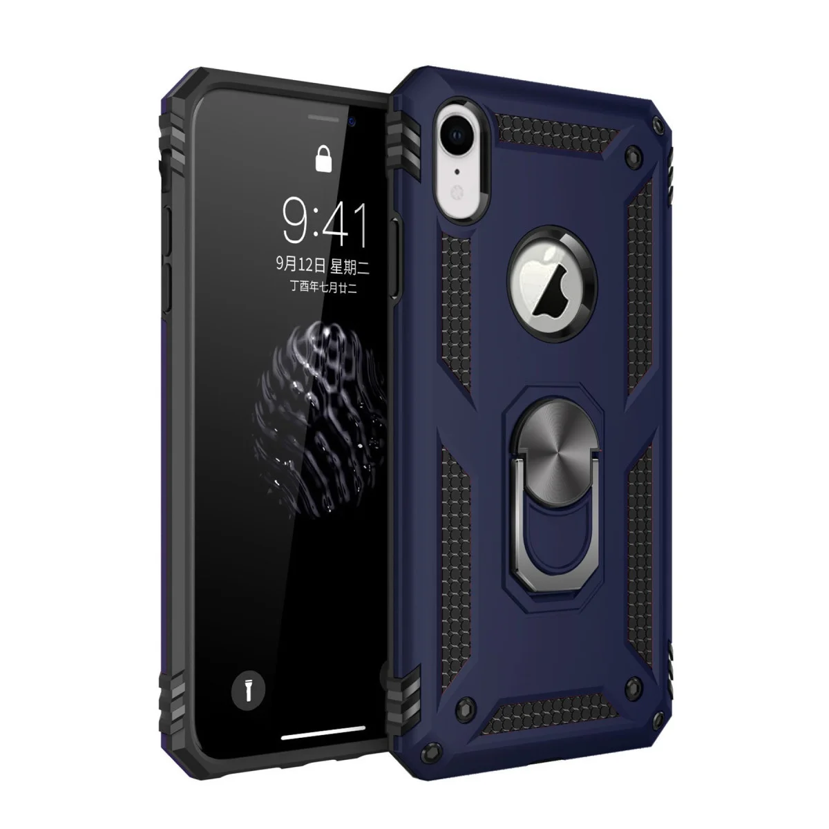 iPhone XR Kılıf Sofya Yüzüklü Silikon Kapak - Lacivert